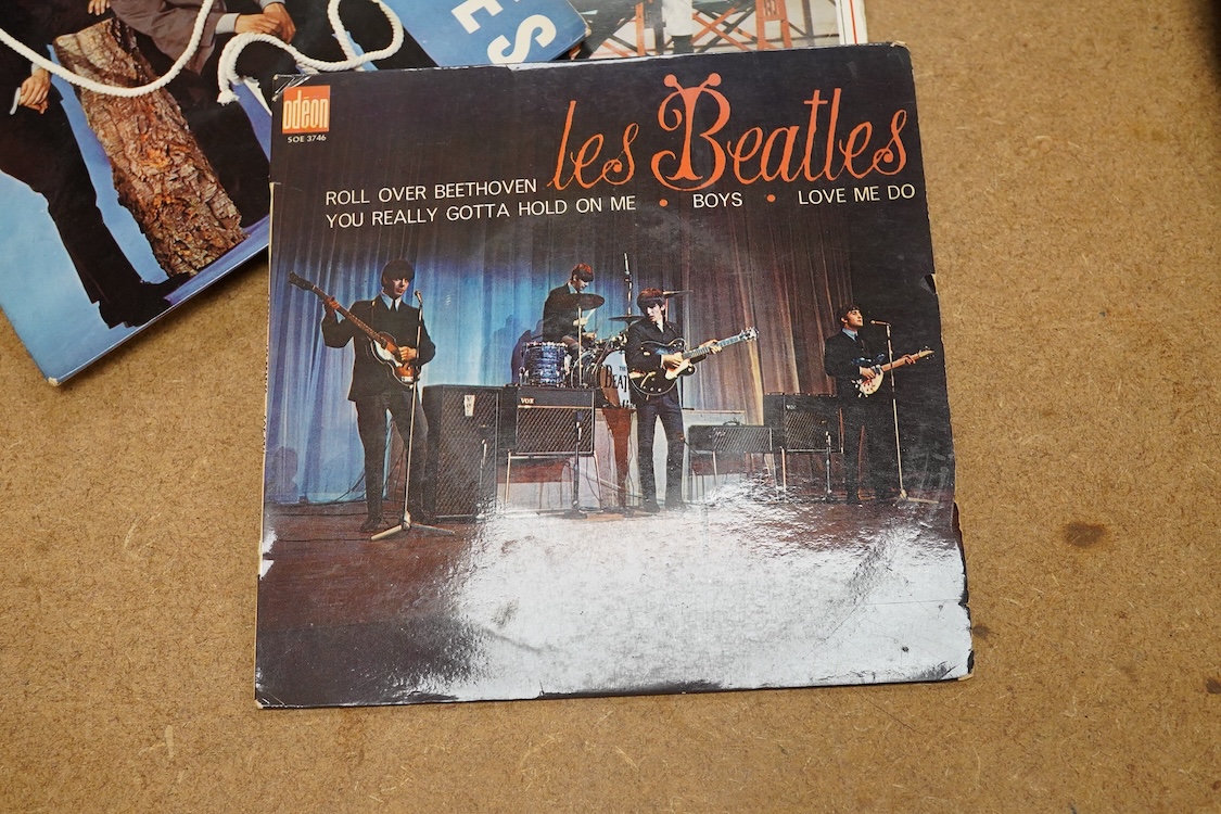 Fifteen The Beatles 7” singles, all in pictures sleeves, including; Extracts from A Hard Days Night, The Beatles Million Sellers, Twist and Shout, Hello Goodbye, Lady Madonna, etc., including several foreign issues